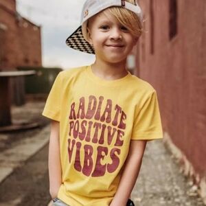 Boy Girl Positive Vibes Yellow Statement Tee Graphic Short Sleeve T-shirt 3T Top